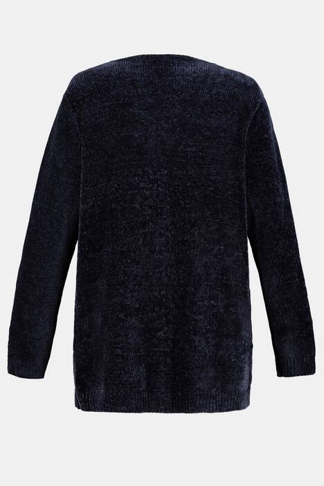 Chenille Open Front Patch Pocket Cardigan Sweater