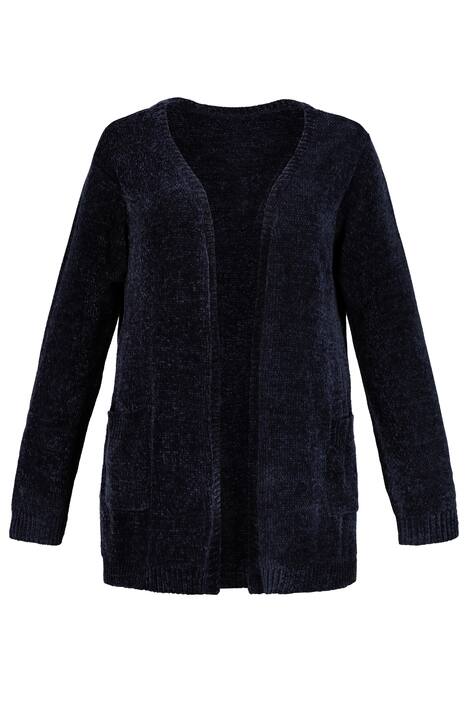 Chenille Open Front Patch Pocket Cardigan Sweater