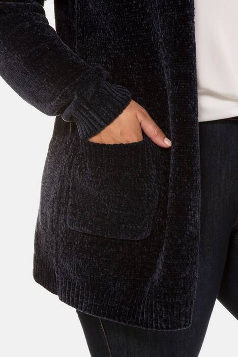 Chenille Open Front Patch Pocket Cardigan Sweater