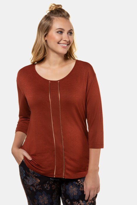 Rich Metallic Piping Oversized Fit Stretch Knit Top