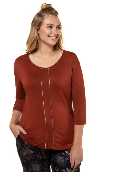 Rich Metallic Piping Oversized Fit Stretch Knit Top