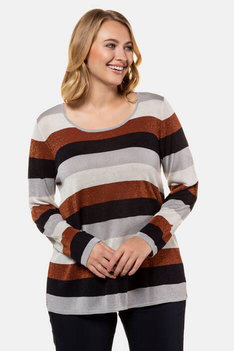 Pullover, Metallic-Streifen, Classic, Feinstrick