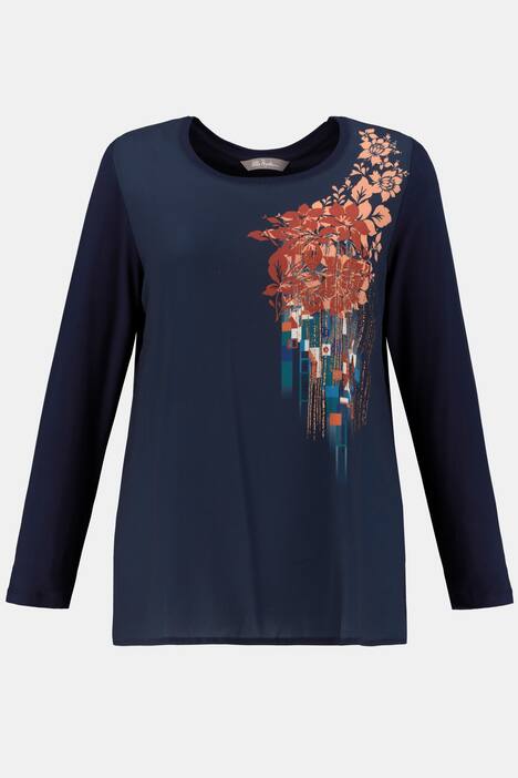 Shirt, Blütenmotiv, Classic, Metallic-Streifen