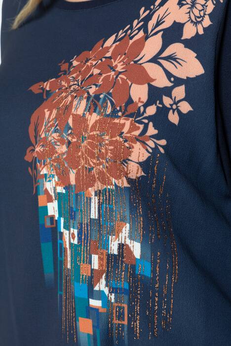 Shirt, Blütenmotiv, Classic, Metallic-Streifen