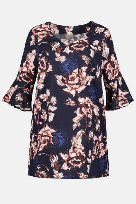 Stunning Floral Print Flounce Sleeve Tunic Blouse