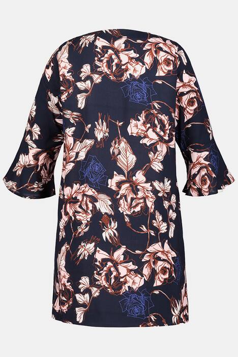 Stunning Floral Print Flounce Sleeve Tunic Blouse