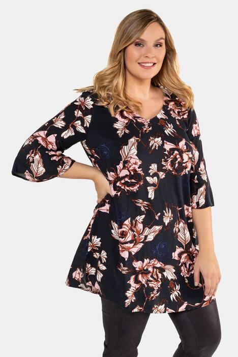 Stunning Floral Print Flounce Sleeve Tunic Blouse
