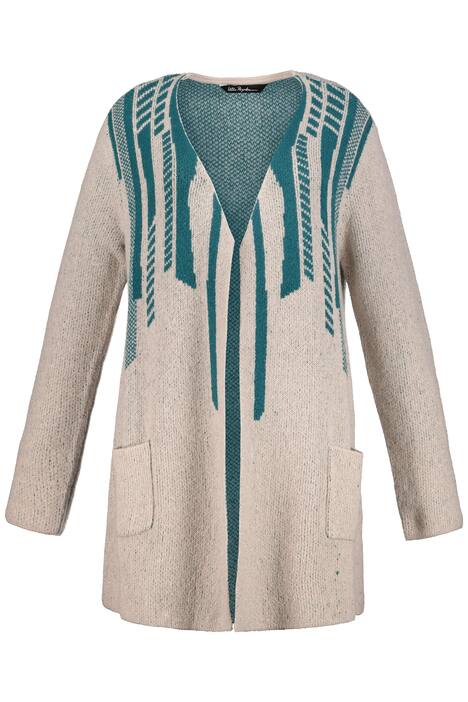 Jacquard Knit Open Front Cardigan Sweater
