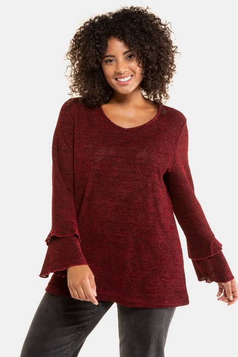 Pullover, A-lijn, licht transparant, dubbele volantmouwen