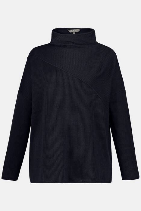 Pullover, Querrippen, Oversized, Stehkragen