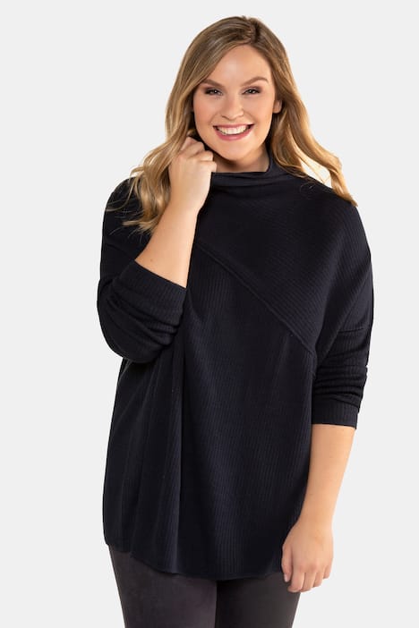 Pullover, Querrippen, Oversized, Stehkragen