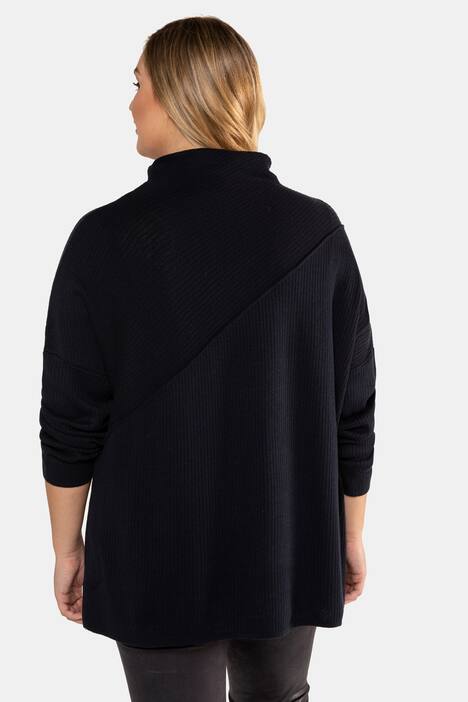 Pullover, Querrippen, Oversized, Stehkragen