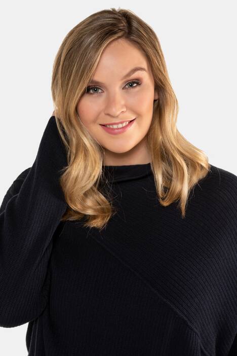 Pullover, Querrippen, Oversized, Stehkragen