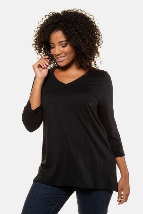 Shirt, Stickerei, A-Linie, 3/4-Arm, Modalmischung