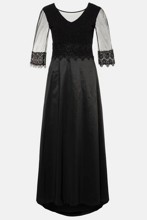 Abendkleid, Spitzendetails, weiter Rock, 3/4-Ärmel