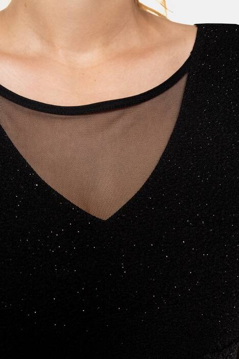 Abendkleid, Spitzendetails, weiter Rock, 3/4-Ärmel
