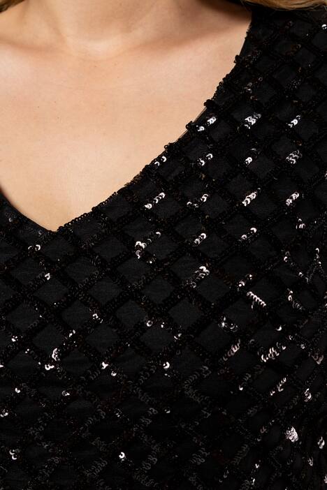 Abendkleid, Paillettenbüste, Satinrock, Chiffonärmel
