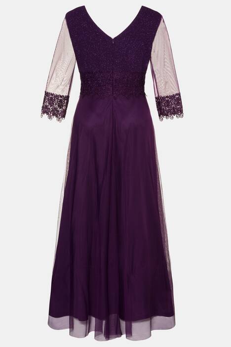 Abendkleid, Glitzerbüste, Spitzenbesatz, Mesh-Ärmel
