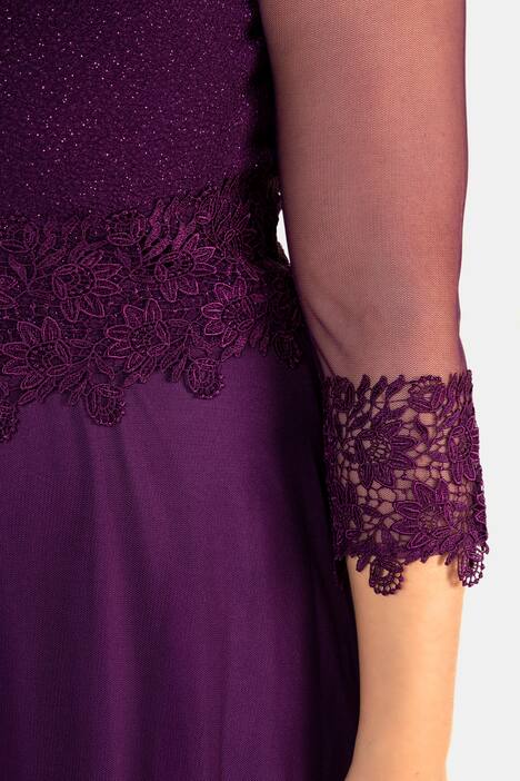 Abendkleid, Glitzerbüste, Spitzenbesatz, Mesh-Ärmel
