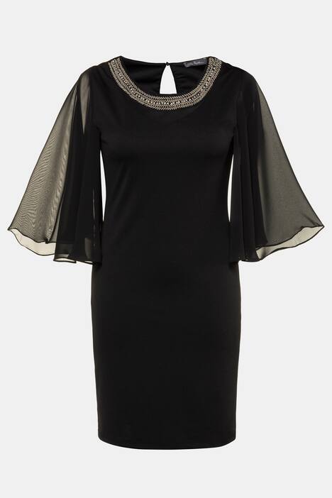 Abendkleid, besticktes Schmuckband, Chiffon-Flügelärmel
