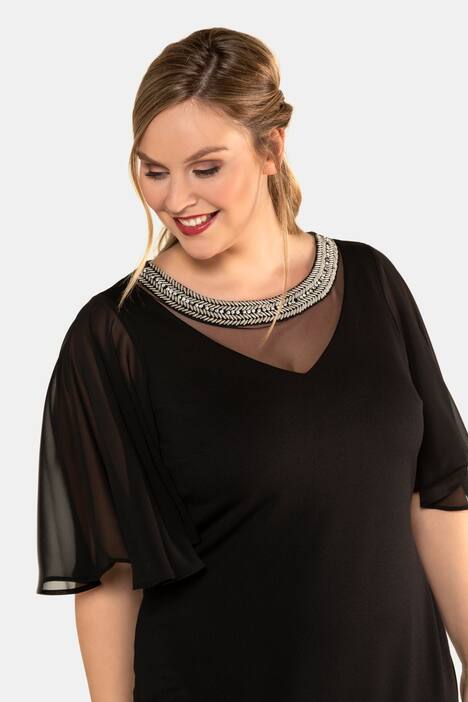 Abendkleid, besticktes Schmuckband, Chiffon-Flügelärmel