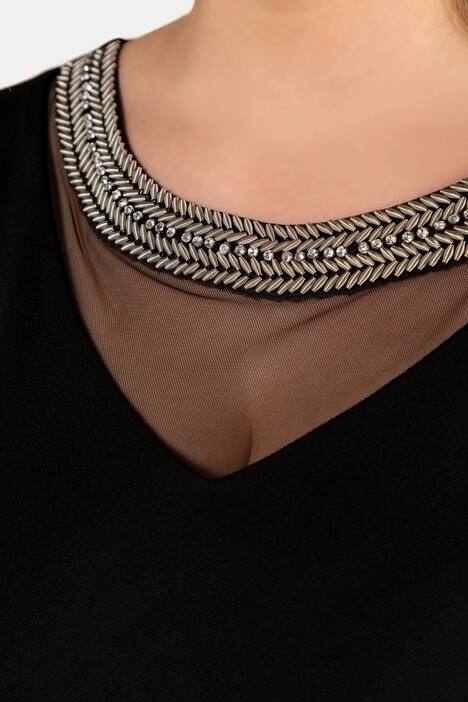 Abendkleid, besticktes Schmuckband, Chiffon-Flügelärmel