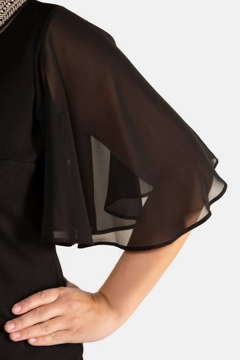 Abendkleid, besticktes Schmuckband, Chiffon-Flügelärmel