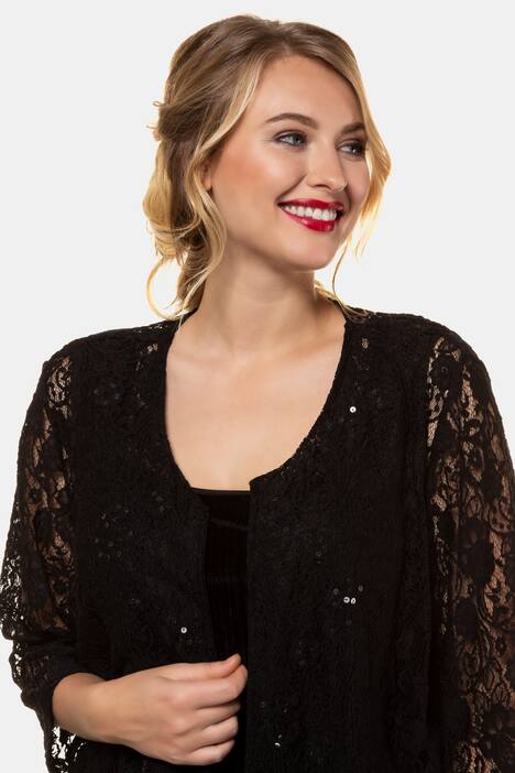 Spitzenjacke, Pailletten, Hakenverschluss, 3/4-Arm