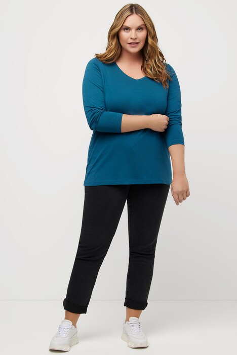 T-shirt Coupe Slim Fit, décolleté en V et manches longues