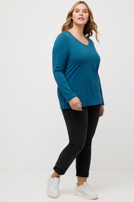 T-shirt Coupe Slim Fit, décolleté en V et manches longues