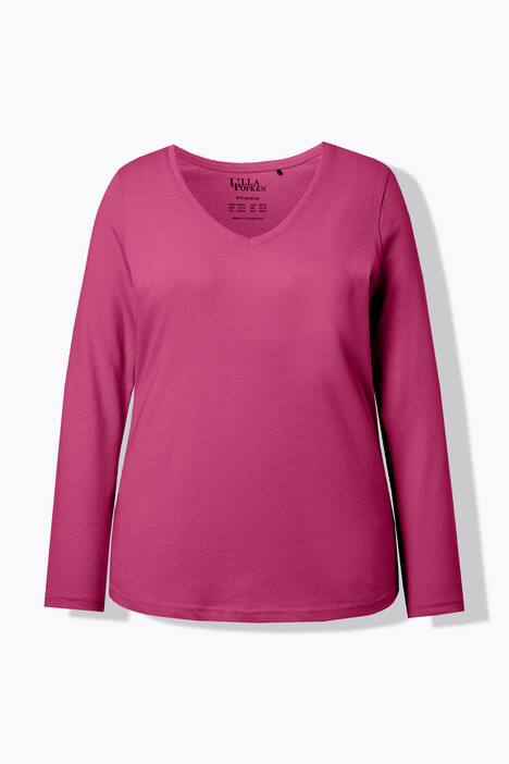 Shirt, slim, V-hals, lange mouw