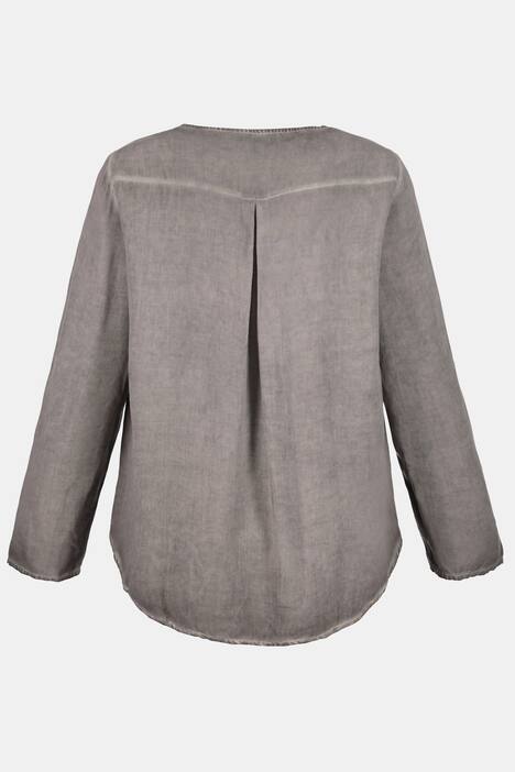 Pocket Print Cold Dye Rhinestone Accent Blouse