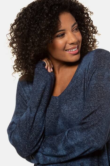 Pullover, Batikoptik, A-Linie, V-Ausschnitt, Langarm