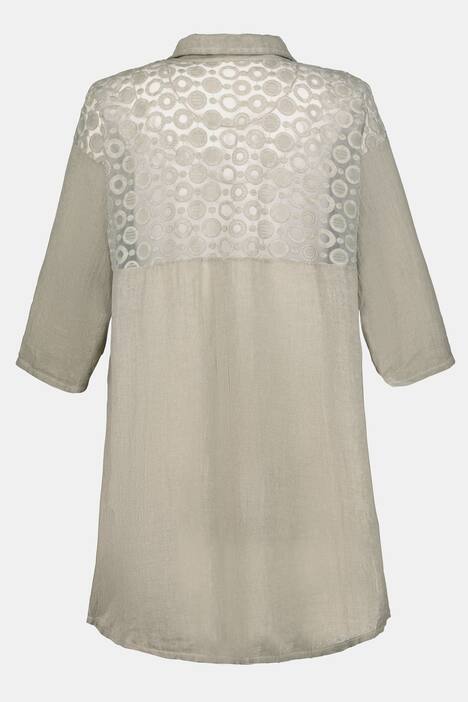 Bluse, Spitzenrücken, längere Form, reines Leinen