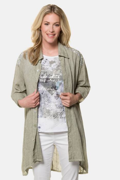 Bluse, Spitzenrücken, längere Form, reines Leinen