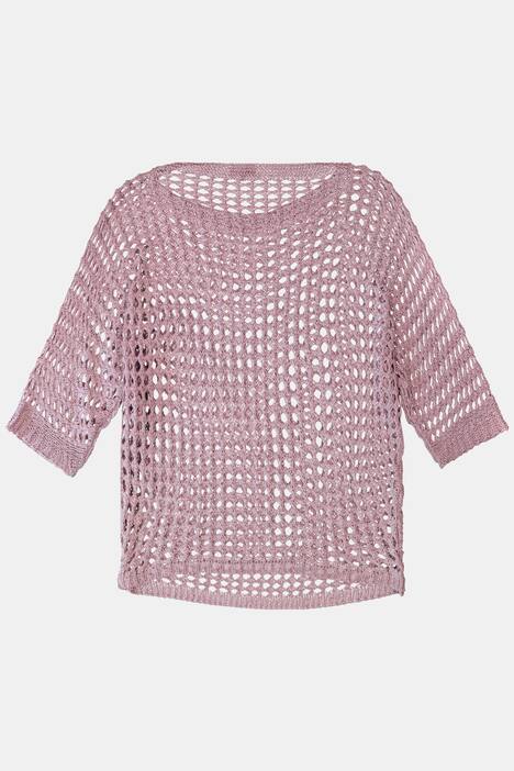 Pullover, Ajourmuster, Bändchengarn, 3/4-Ärmel