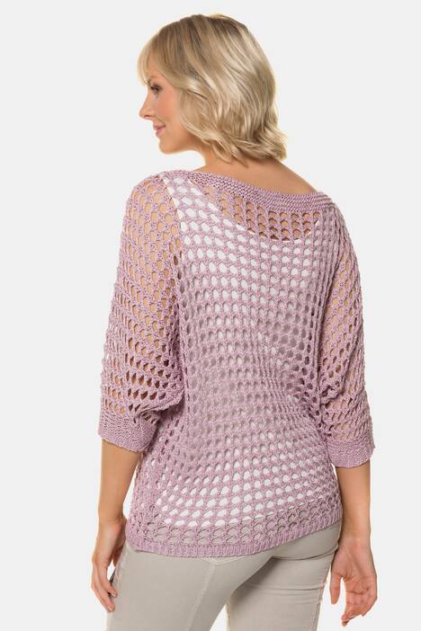 Pullover, Ajourmuster, Bändchengarn, 3/4-Ärmel