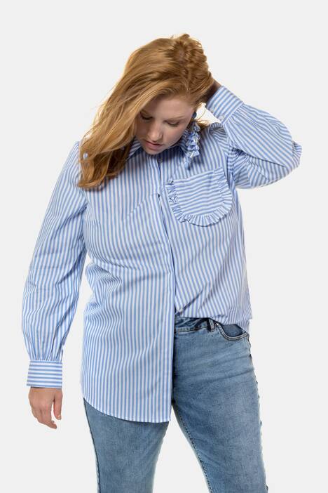 Hemdbluse, Streifen, Rüschen-Pocket, Langarm