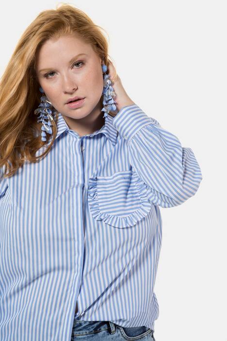 Hemdbluse, Streifen, Rüschen-Pocket, Langarm