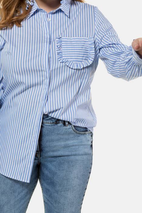Hemdbluse, Streifen, Rüschen-Pocket, Langarm