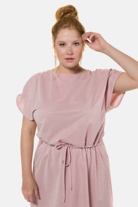 Kleid, Glitzerjersey, Raffungen, überschnittene Schultern