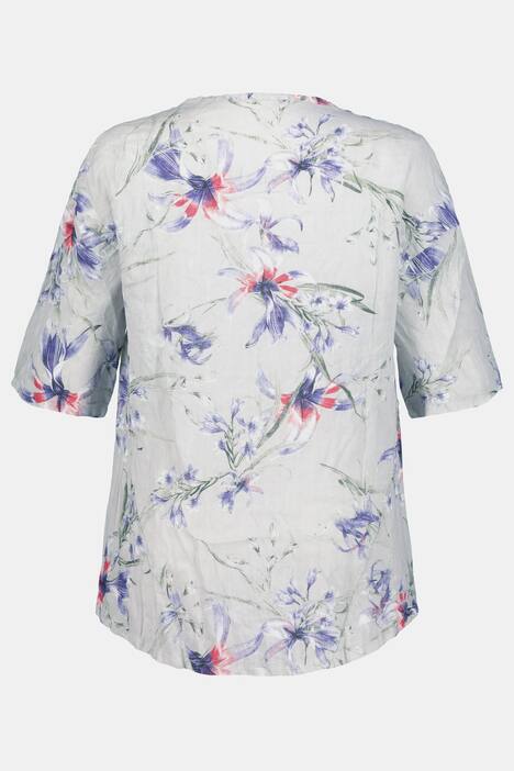 Bluse, reines Leinen, Blütenmuster, Bogensaum vorne elastisch, Halbarm