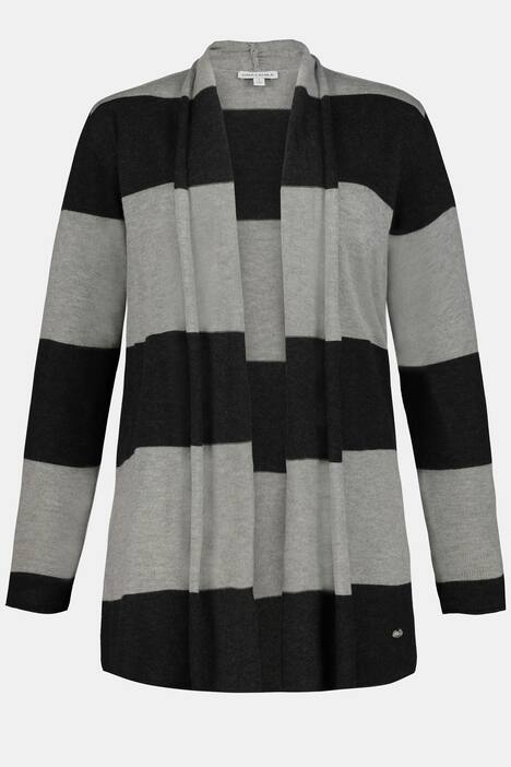 Cardigan, Streifen, offene Form, Schalkragen