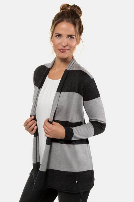 Cardigan, Streifen, offene Form, Schalkragen