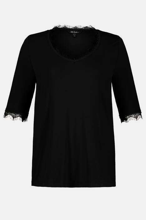 Lace Edged V-Neck Stretch Knit Top