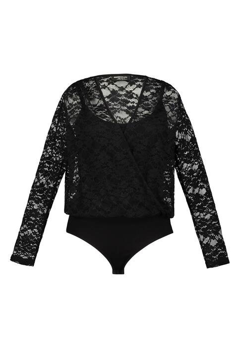 Lace Wrap Lined Stretch Knit Bodysuit