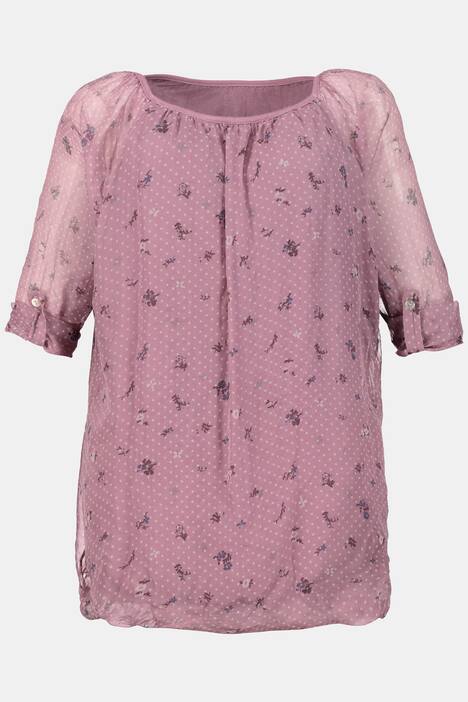 Bluse, geblümter Seidenmix, blickdichtes Jerseytop