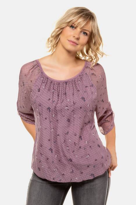 Bluse, geblümter Seidenmix, blickdichtes Jerseytop