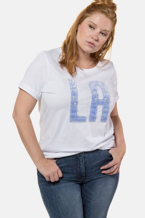 Shirt, 'LA' aus weichem Webpelz mit Perlen, Halbarm