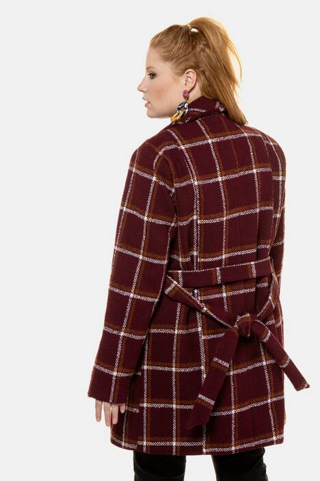 Checked Wool Blend Belted Fully Lined Coat